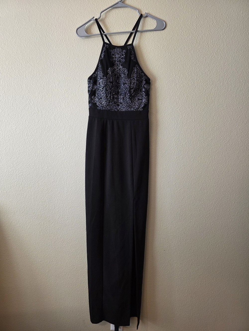 Speechless Black Maxi Dress with Silver Embroidered Bodice